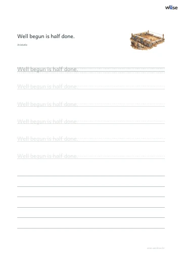 영어 따라쓰기 PDF 첫 페이지: Well begun is half done.