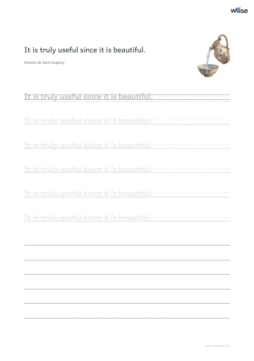 영어 따라쓰기 PDF 첫 페이지: It is truly useful since it is beautiful.