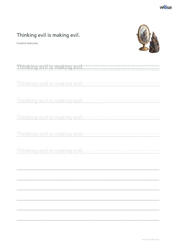 영어 따라쓰기 PDF 첫 페이지: Thinking evil is making evil.