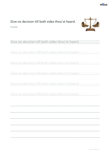 영어 따라쓰기 PDF 첫 페이지: Give no decision till both sides thou'st heard.
