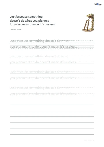 영어 따라쓰기 PDF 첫 페이지: Just because something doesn't do what you planned it to do doesn't mean it's useless.