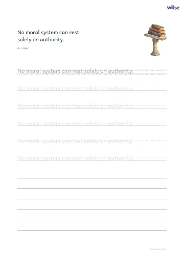 영어 따라쓰기 PDF 첫 페이지: No moral system can rest solely on authority.