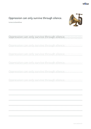 영어 따라쓰기 PDF 첫 페이지: Oppression can only survive through silence.