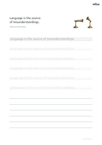 영어 따라쓰기 PDF 첫 페이지: Language is the source of misunderstandings.