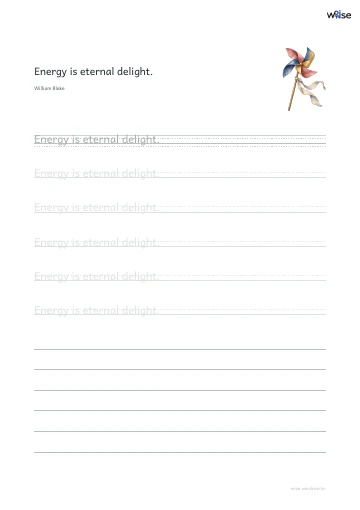 영어 따라쓰기 PDF 첫 페이지: Energy is eternal delight.