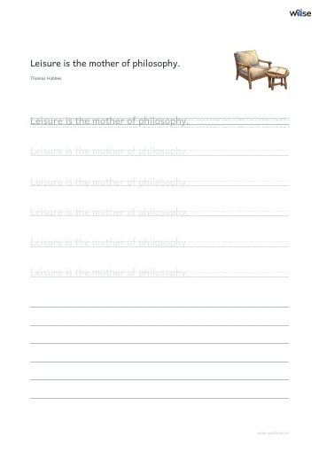 영어 따라쓰기 PDF 첫 페이지: Leisure is the mother of philosophy.