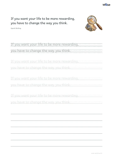 영어 따라쓰기 PDF 첫 페이지: If you want your life to be more rewarding, you have to change the way you think.