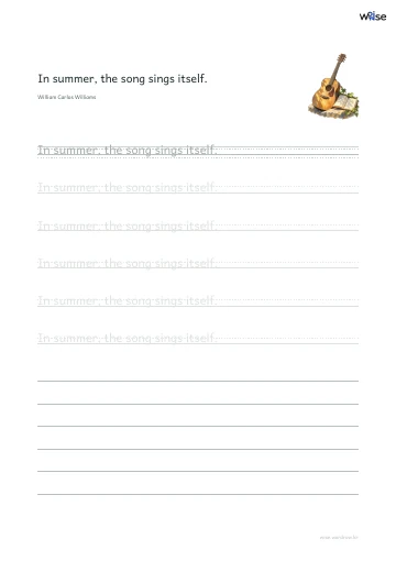 영어 따라쓰기 PDF 첫 페이지: In summer, the song sings itself.