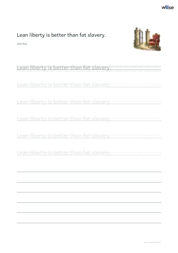 영어 따라쓰기 PDF 첫 페이지: Lean liberty is better than fat slavery.