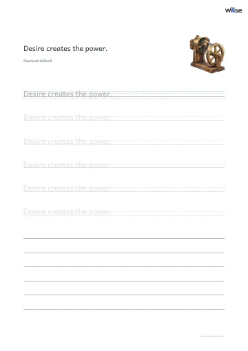 영어 따라쓰기 PDF 첫 페이지: Desire creates the power.
