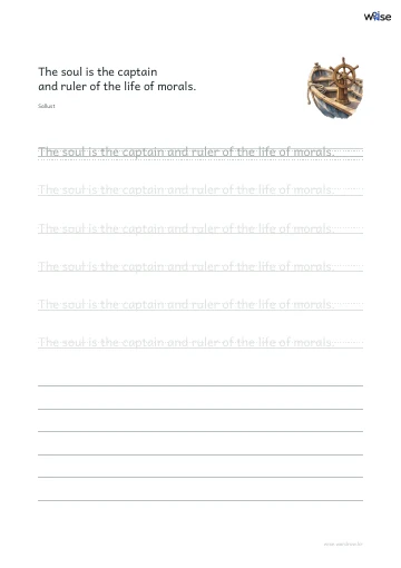 영어 따라쓰기 PDF 첫 페이지: The soul is the captain and ruler of the life of morals.