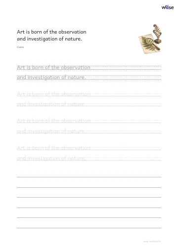 영어 따라쓰기 PDF 첫 페이지: Art is born of the observation and investigation of nature.