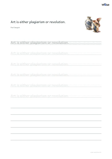 영어 따라쓰기 PDF 첫 페이지: Art is either plagiarism or revolution.