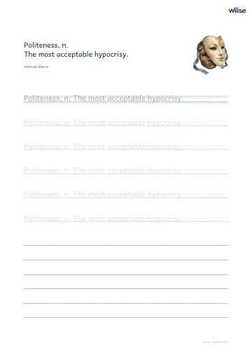 영어 따라쓰기 PDF 첫 페이지: Politeness, n. The most acceptable hypocrisy.
