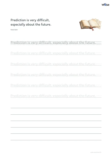 영어 따라쓰기 PDF 첫 페이지: Prediction is very difficult, especially about the future.