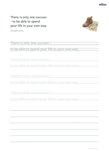 영어 따라쓰기 PDF 첫 페이지: There is only one success - to be able to spend your life in your own way.