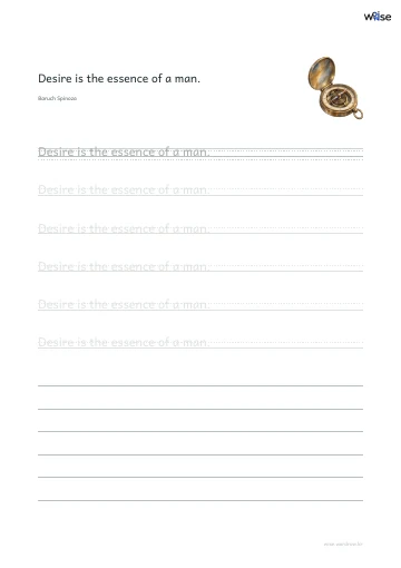 영어 따라쓰기 PDF 첫 페이지: Desire is the essence of a man.