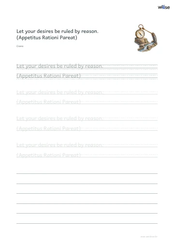 영어 따라쓰기 PDF 첫 페이지: Let your desires be ruled by reason. (Appetitus Rationi Pareat)