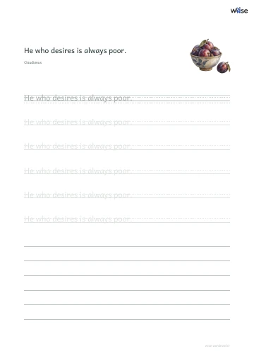 영어 따라쓰기 PDF 첫 페이지: He who desires is always poor.
