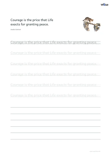 영어 따라쓰기 PDF 첫 페이지: Courage is the price that Life exacts for granting peace.