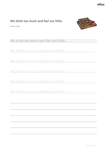 영어 따라쓰기 PDF 첫 페이지: We think too much and feel too little.