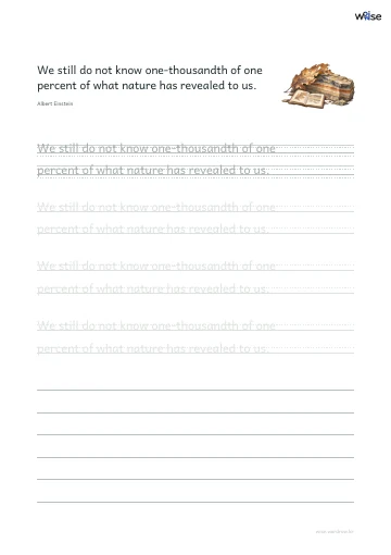 영어 따라쓰기 PDF 첫 페이지: We still do not know one-thousandth of one percent of what nature has revealed to us.