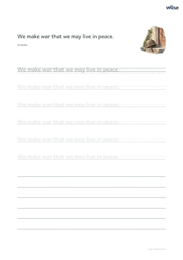 영어 따라쓰기 PDF 첫 페이지: We make war that we may live in peace.