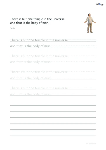 영어 따라쓰기 PDF 첫 페이지: There is but one temple in the universe and that is the body of man.