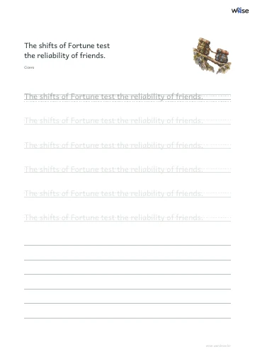 영어 따라쓰기 PDF 첫 페이지: The shifts of Fortune test the reliability of friends.