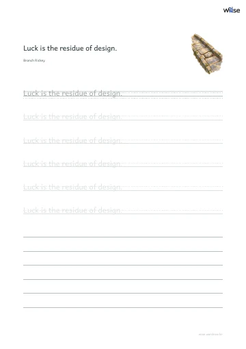 영어 따라쓰기 PDF 첫 페이지: Luck is the residue of design.