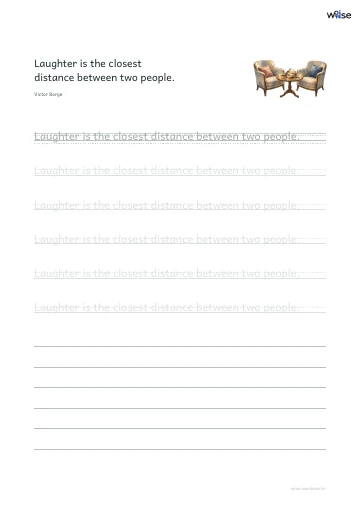 영어 따라쓰기 PDF 첫 페이지: Laughter is the closest distance between two people.