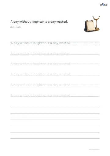 영어 따라쓰기 PDF 첫 페이지: A day without laughter is a day wasted.