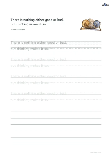 영어 따라쓰기 PDF 첫 페이지: There is nothing either good or bad, but thinking makes it so.