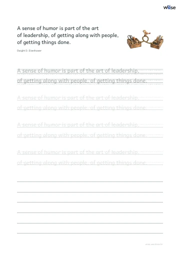 영어 따라쓰기 PDF 첫 페이지: A sense of humor is part of the art of leadership, of getting along with people, of getting things done.