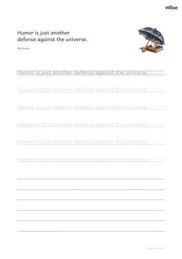 영어 따라쓰기 PDF 첫 페이지: Humor is just another defense against the universe.