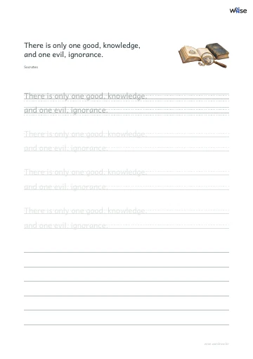 영어 따라쓰기 PDF 첫 페이지: There is only one good, knowledge, and one evil, ignorance.