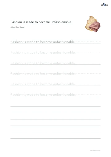 영어 따라쓰기 PDF 첫 페이지: Fashion is made to become unfashionable.