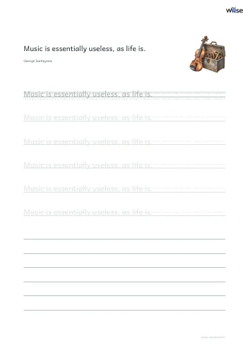 영어 따라쓰기 PDF 첫 페이지: Music is essentially useless, as life is.