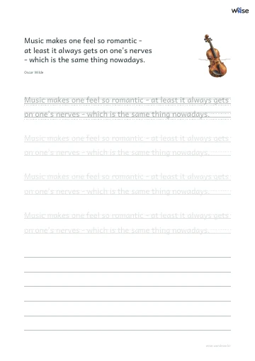 영어 따라쓰기 PDF 첫 페이지: Music makes one feel so romantic - at least it always gets on one's nerves - which is the same thing nowadays.