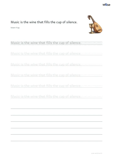 영어 따라쓰기 PDF 첫 페이지: Music is the wine that fills the cup of silence.