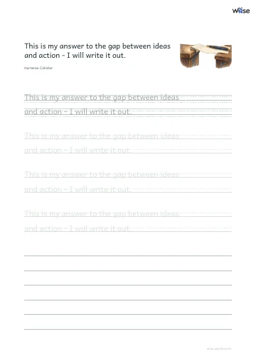 영어 따라쓰기 PDF 첫 페이지: This is my answer to the gap between ideas and action - I will write it out.