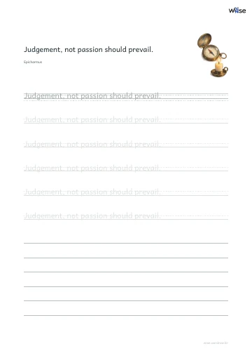 영어 따라쓰기 PDF 첫 페이지: Judgement, not passion should prevail.