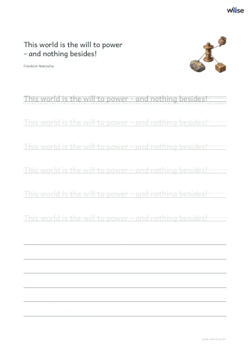 영어 따라쓰기 PDF 첫 페이지: This world is the will to power - and nothing besides!