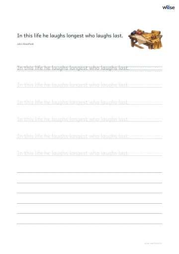 영어 따라쓰기 PDF 첫 페이지: In this life he laughs longest who laughs last.