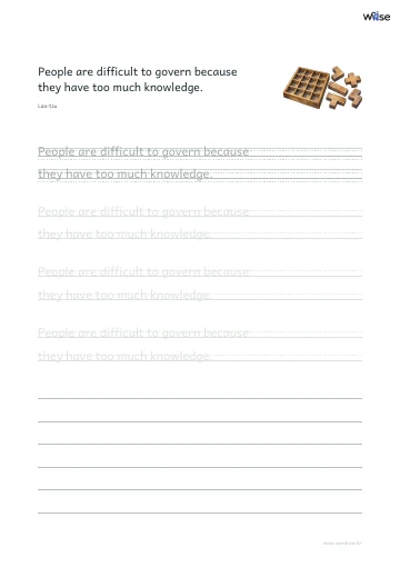 영어 따라쓰기 PDF 첫 페이지: People are difficult to govern because they have too much knowledge.