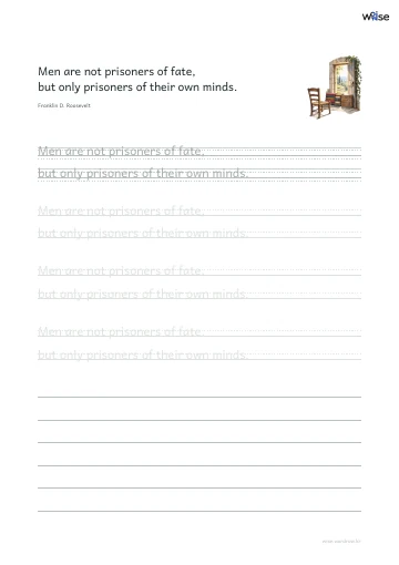 영어 따라쓰기 PDF 첫 페이지: Men are not prisoners of fate, but only prisoners of their own minds.