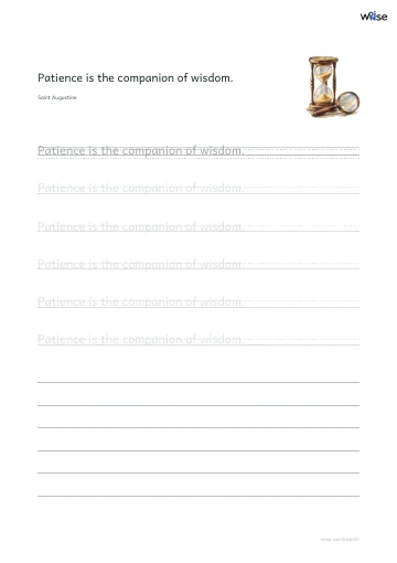 영어 따라쓰기 PDF 첫 페이지: Patience is the companion of wisdom.