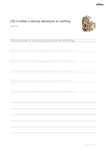 영어 따라쓰기 PDF 첫 페이지: Life is either a daring adventure or nothing.