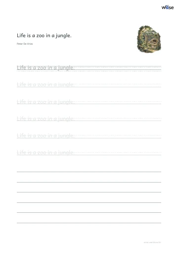 영어 따라쓰기 PDF 첫 페이지: Life is a zoo in a jungle.