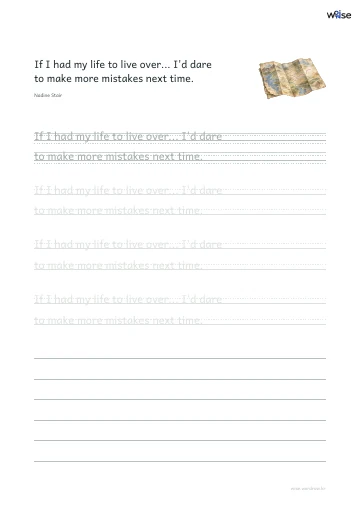 영어 따라쓰기 PDF 첫 페이지: If I had my life to live over... I'd dare to make more mistakes next time.